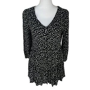 Anthropologie Maeve Black White Printed V-Neck Tunic Blouse Small S Women's